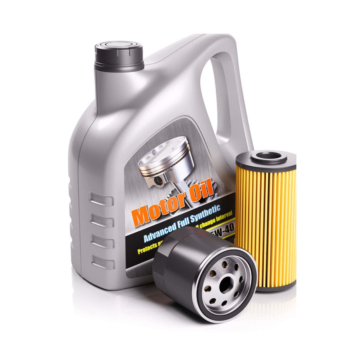 Motore oil in container with oil filters